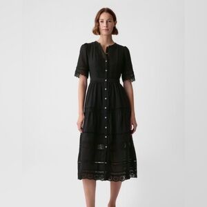 NWT GAP Lace Black Eyelet Button-Front Midi Dress Short Sleeves 880287 Women's M